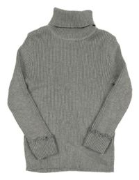 Šedý žebrovaný svetr s rolákem Primark