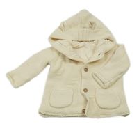 Smetanový propínací podšitý svetr s kapucí George