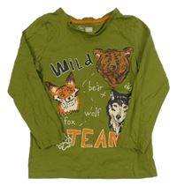 Olivové triko se zvířátky Little Kids 
