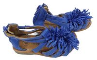 Chrpově modro-hnědé semišové kotníčkové sandály s třásněmi Cat&Jack vel. 32