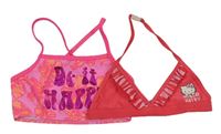 2Set - Růžová plavková lambáda s květy a metalickými nápisy + jahodová plavková podprsenka s Kitty a volánky zn. Sanrio