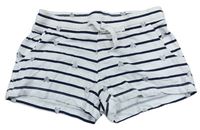 Bílo-tmavomodré pruhované kraťasy se stříbrnými srdíčky zn. H&M