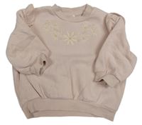 Pudrová oversize mikina s květy a volánky H&M