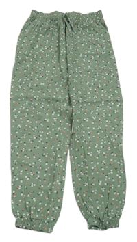 Olivové cuf lehké kalhoty s kytičkami H&M