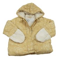 Okrová prošívaná šusťáková zimní bunda s kytičkami a kapucí George