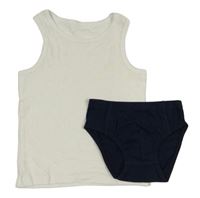 2set - Bílý žebrovaný nátělník + tmavomodré slipy