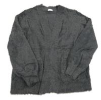 Tmavošedý chlupatý svetrový cardigan se třpytkami Next