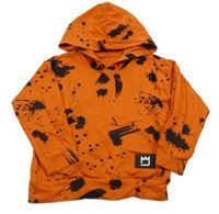 Tmavooranžovo-černá skvrnitá oversize mikina s kapsou s nášivkou a kapucí 