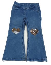 Modré flare teplákové rifle se srdíčky z překlápěcích flitrů C&A