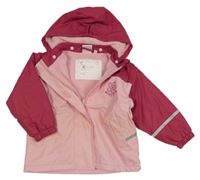 Růžovo-vínová nepromokavá jarní bunda s květem a odepínací kapucí impidimpi
