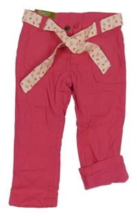 Nové - tmavorůžové chino thermo kalhoty s páskem lupilu