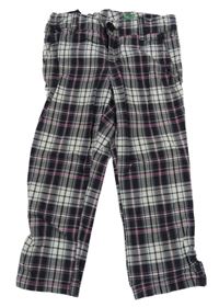 Bílo-černo-růžové kostkované skinny stretch plátěné crop kalhoty Benetton