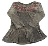 Tmavošedohnědé vzorované plyšové šaty s kytičkami 