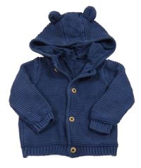 Tmavomodrý propínací podšitý svetr s kapucí s oušky M&S