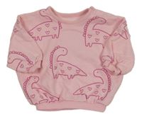 Světlerůžová oversize teplá mikina s dinosaury George