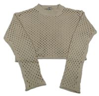 Světlebéžový ažurový pletený crop svetr Page one young
