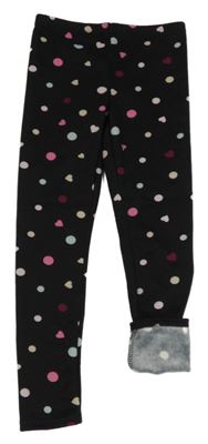 Černé puntíkaté teplákové zateplené legíny se srdíčky dopodopo