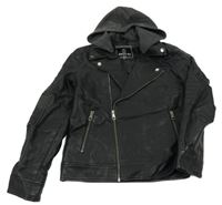 Černý koženkový jarní křivák s kapucí C&A