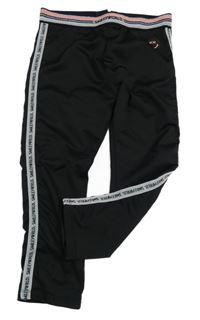 Černo-stříbrné capri sportovní legíny se smajlíkem a pruhy a nápisy ORCHESTRA