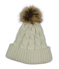 Smetanová žebrovaná/vzorovaná pletená čepice s bambulí