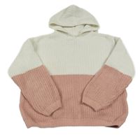 Smetanovo-starorůžový žebrovaný žinylkový svetr s kapucí C&A