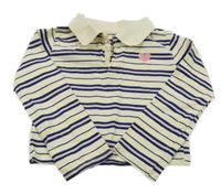 Smetanovo-tmavomodro-růžová pruhovaná crop mikina se srdíčkem a límečkem H&M