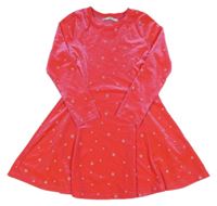 Tmavorůžové lesklé sametové šaty s hvězdičkami M&S