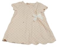 Světlepudrovo-zlatá puntíkatá šatová tunika s mašlí TAHARI