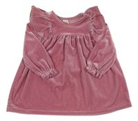 Růžové sametové šaty s volánky Cozy Pixies