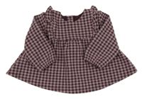 Mahagonvo-světlefialová kostkovaná šatová tunika s volánky George