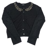 Černý melírovaný propínací crop svetr se třpytkami a korálky/kamínky Next