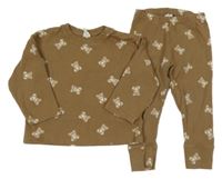 2Set - Hnědá žebrovaná mikina s medvídky + tepláky H&M