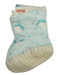 Nové - světlemodré plyšové zateplené válenky s medvídky Babydream vel. 15-16