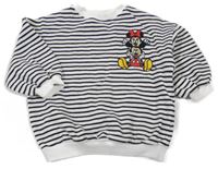 Bílo-černá pruhovaná oversize mikina s Minnie a Mickey Next