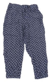 Tmavomodré vzorované volné letní kalhoty H&M