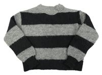 Černo-šedý pruhovaný vlněný crop svetr PRIMARK