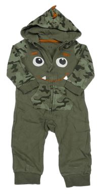 Khaki-army tepláková kombinéza s dinosaurem a kapucí s ostny C&A