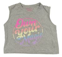 Šedý melírovaný crop top s nápisem Primark