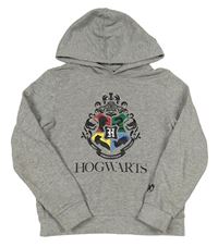Šedá melírovaná mikina s erbem a kapucí - Harry Potter