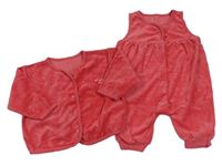 2set - Jahodové sametové laclové tepláky + propínací mikina Mothercare