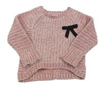 Růžový žinylkový svetr s mašlí River Island
