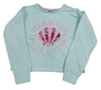 Světlemodrá crop mikina s mušlí z překlápěcích flitrů Matalan