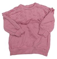 Růžová mikina s madeirou a volánky zn. Mothercare