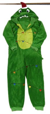 Zelená chlupatá kombinéza se světýlky a kapucí - dinosaurus George