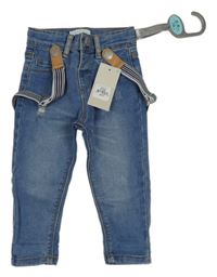 Nové - Modré skinny rifle s kšandami Primark