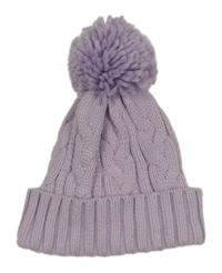 Lila pletená čepice s bambulí