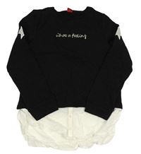 Černá mikina s nápisem a halenkou S. Oliver