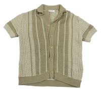 Pískovo-béžový pruhovaný perforovaný propínací svetr Next