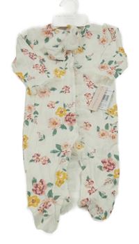 Nové - 2set - Smetanový květovaný overal + čelenka