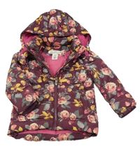 Vínová květovaná šusťáková zimní bunda s kapucí H&M